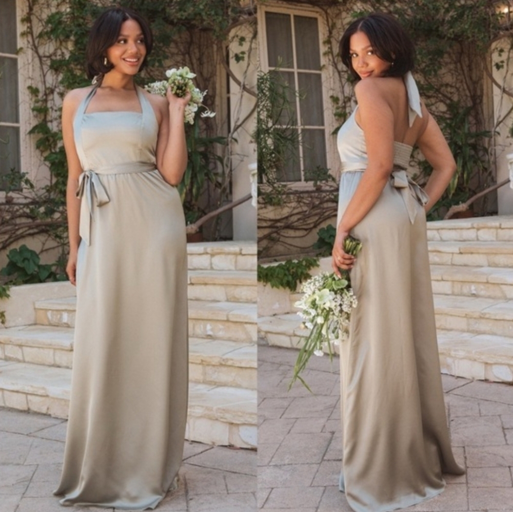 SHOW ME YOUR MUMU Hazel Halter Maxi Dress Moss Green Luxe Satin XXL
